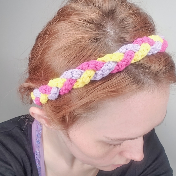 Hand Crafted Braided Headband Hair Band Crochet Spring Yellow Purple Pink Chic - Picture 4 of 9